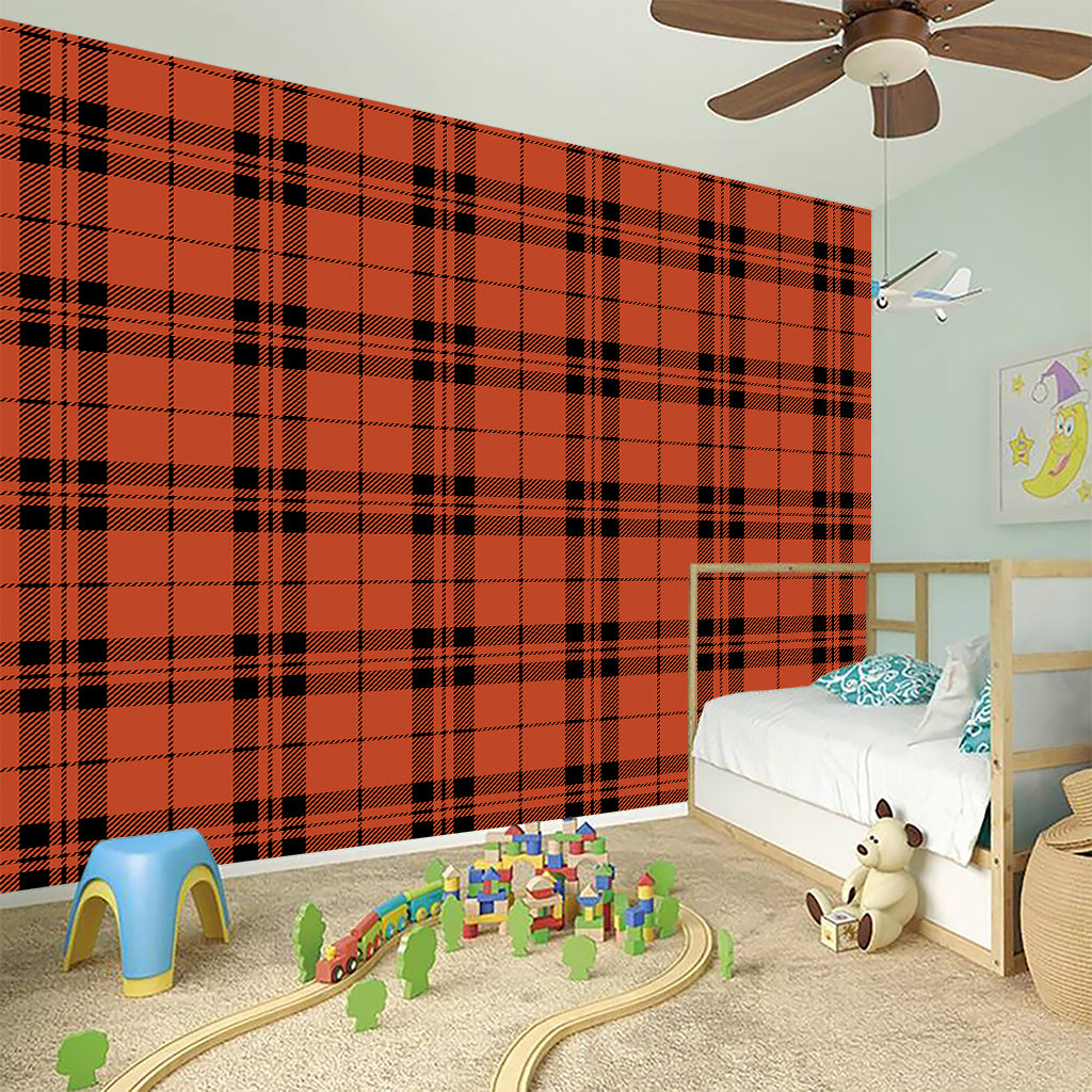 Orange And Black Tartan Pattern Print Wall Sticker