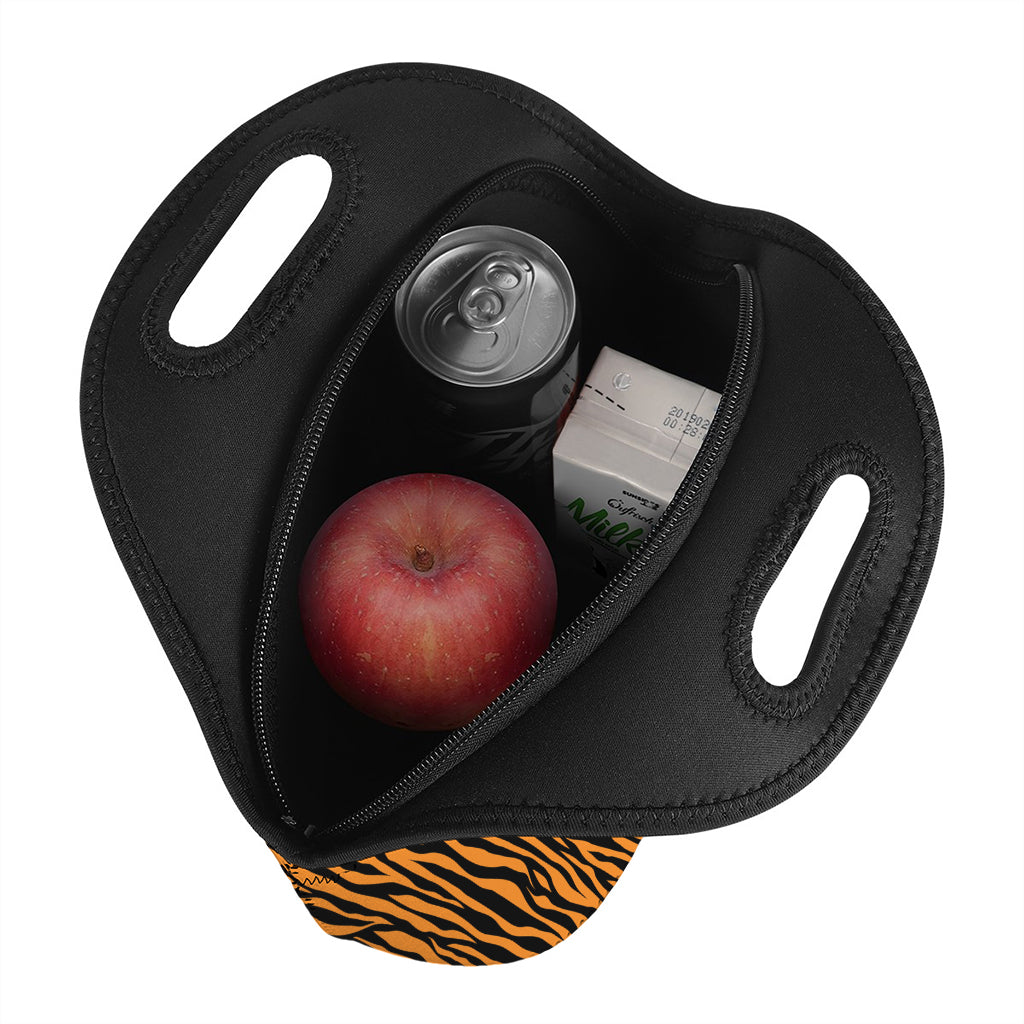 Orange And Black Tiger Stripe Print Neoprene Lunch Bag