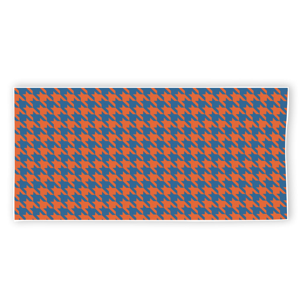 Orange And Blue Houndstooth Print Beach Towel