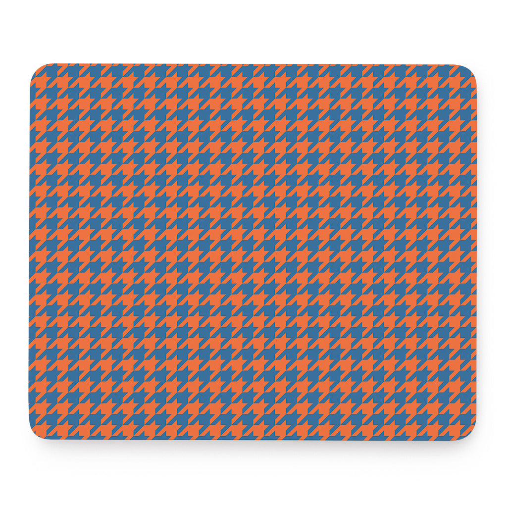 Orange And Blue Houndstooth Print Mouse Pad
