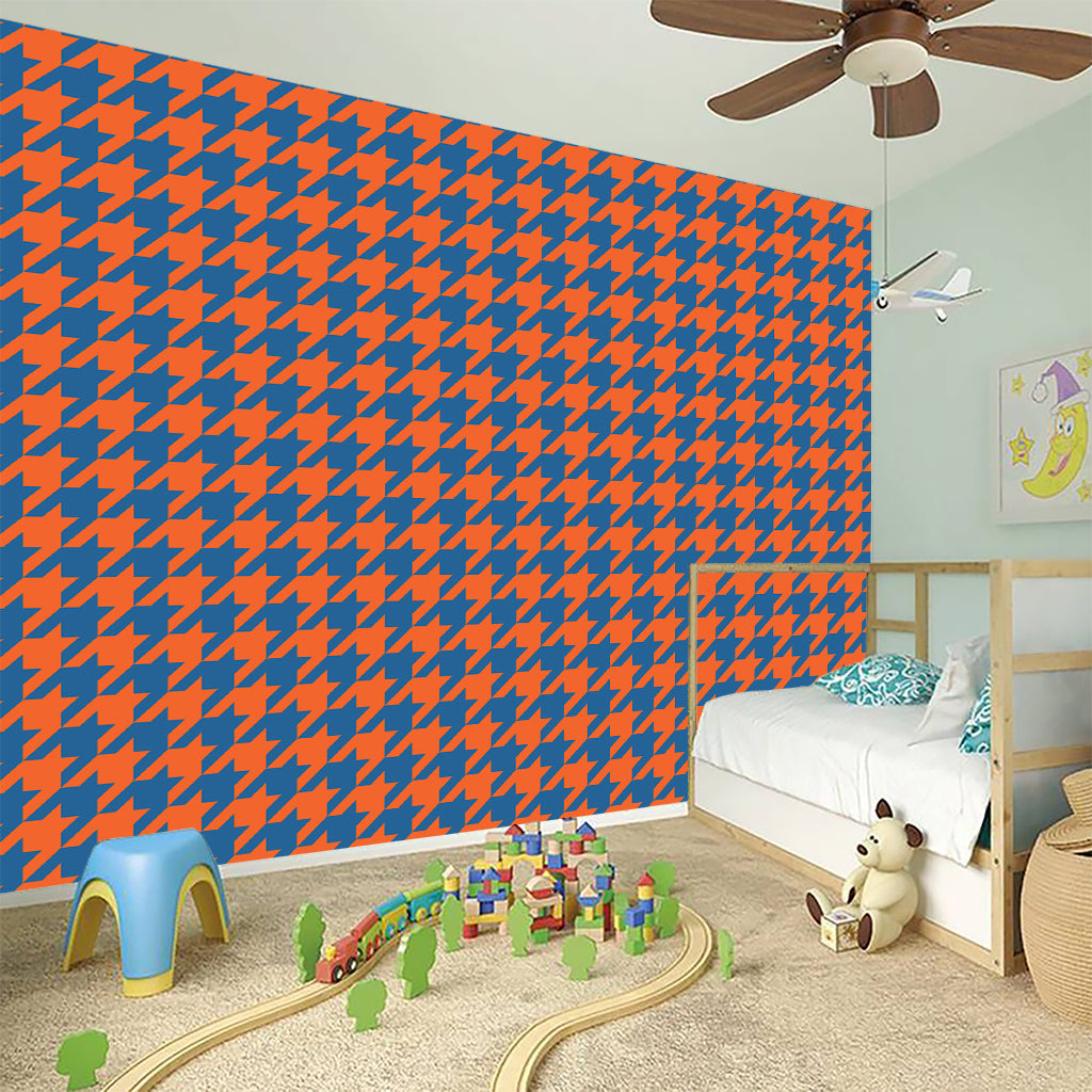 Orange And Blue Houndstooth Print Wall Sticker