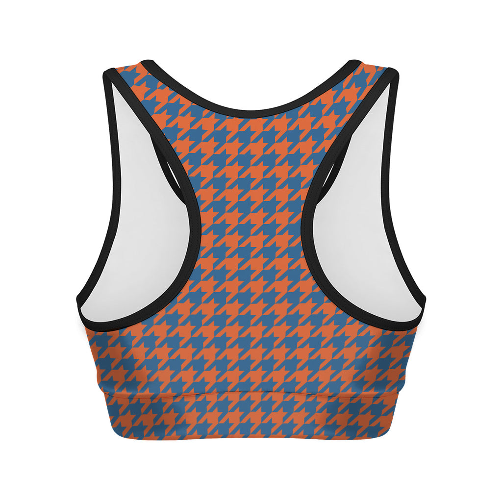 Orange And Blue Houndstooth Print Women's Sports Bra