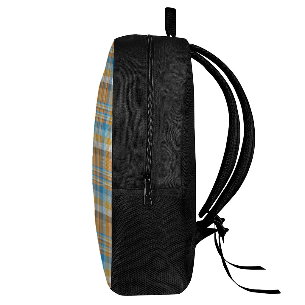 Orange And Blue Madras Pattern Print 17 Inch Backpack