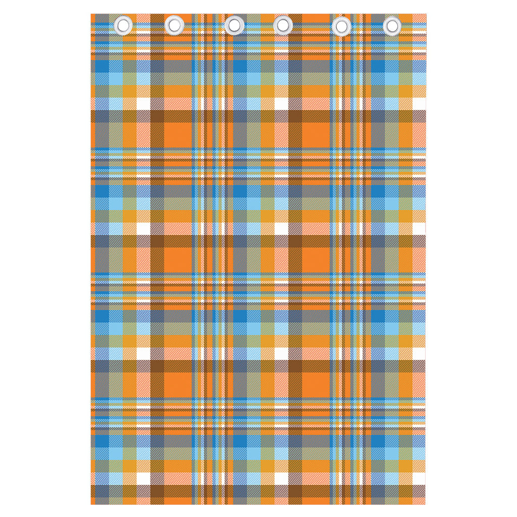 Orange And Blue Madras Pattern Print Curtain