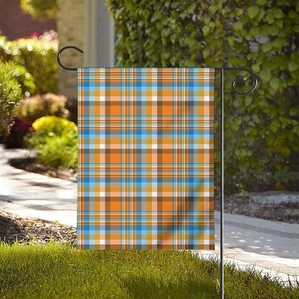Orange And Blue Madras Pattern Print House Flag