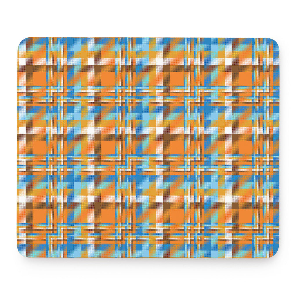 Orange And Blue Madras Pattern Print Mouse Pad