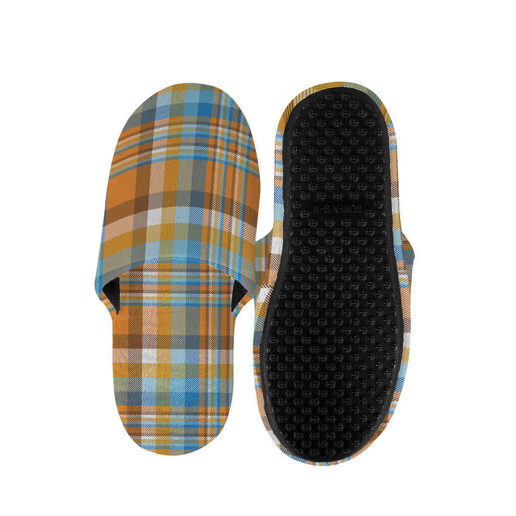 Orange And Blue Madras Pattern Print Slippers