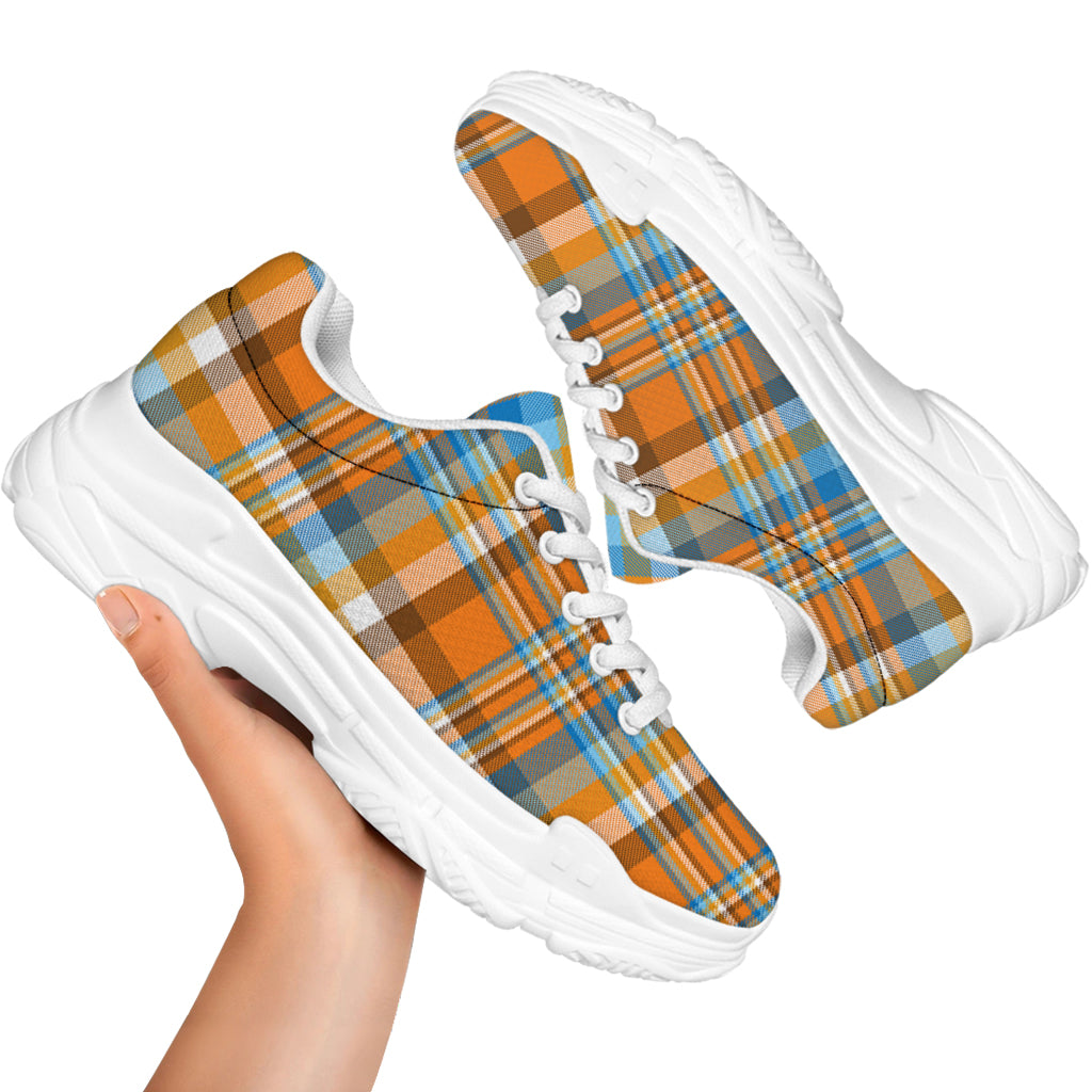 Orange And Blue Madras Pattern Print White Chunky Shoes