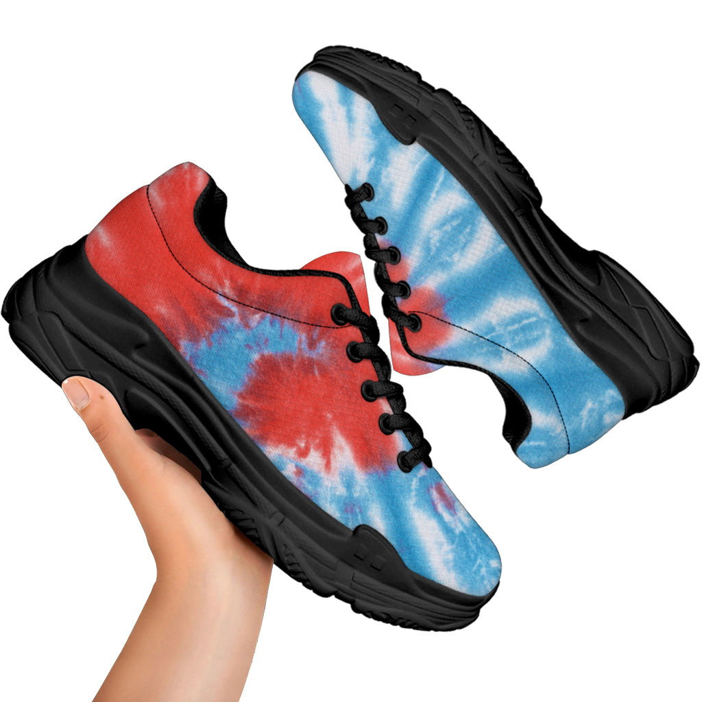 Orange And Blue Tie Dye Print Black Chunky Shoes
