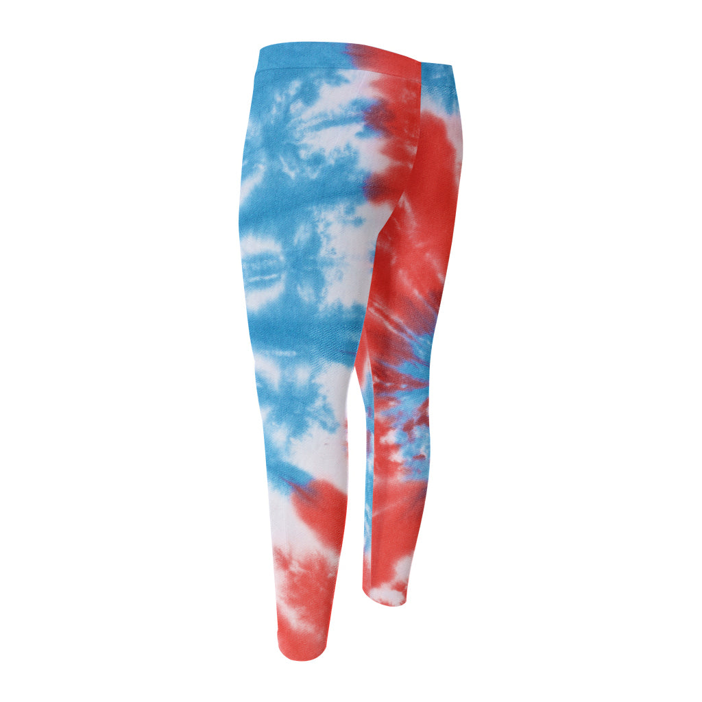 Orange And Blue Tie Dye Print Men's Compression Pants