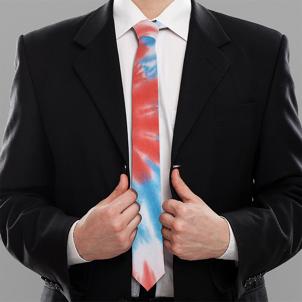 Orange And Blue Tie Dye Print Necktie