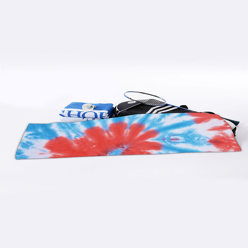 Orange And Blue Tie Dye Print Sports Towel