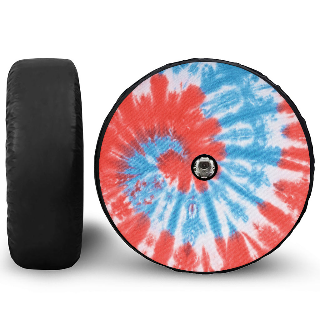 Orange And Blue Tie Dye Print Tire Cover With Camera Hole