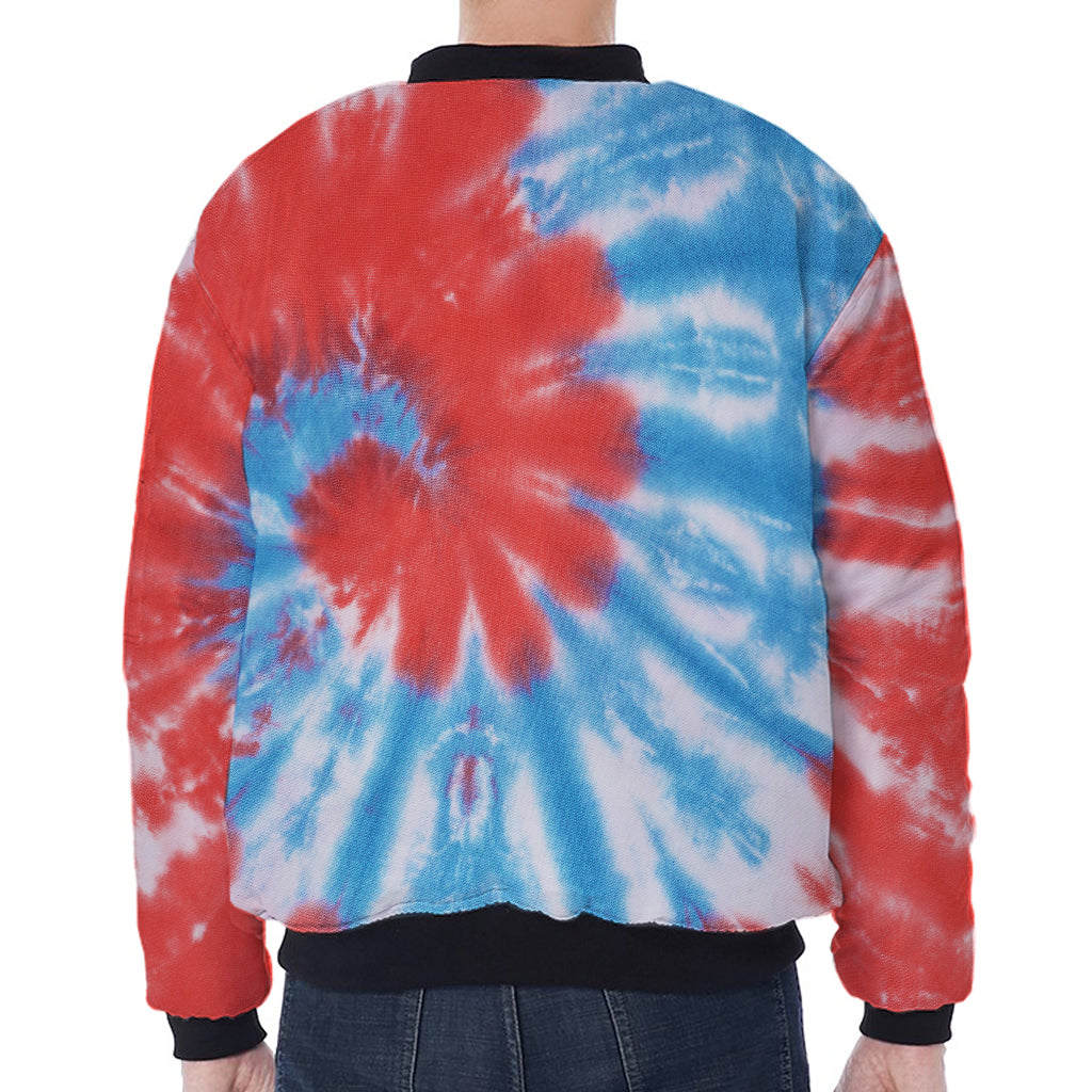 Orange And Blue Tie Dye Print Zip Sleeve Bomber Jacket