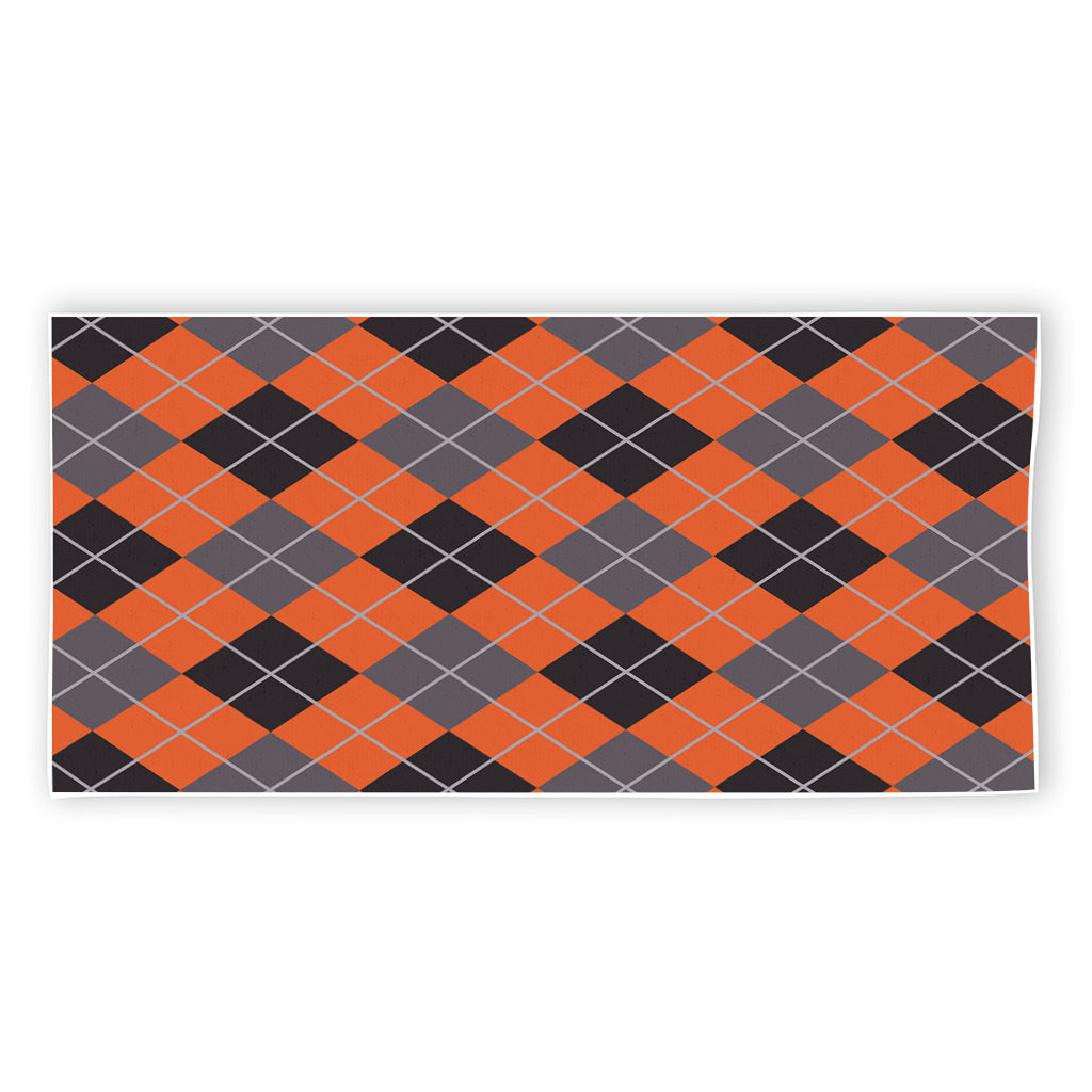 Orange And Grey Halloween Argyle Print Beach Towel