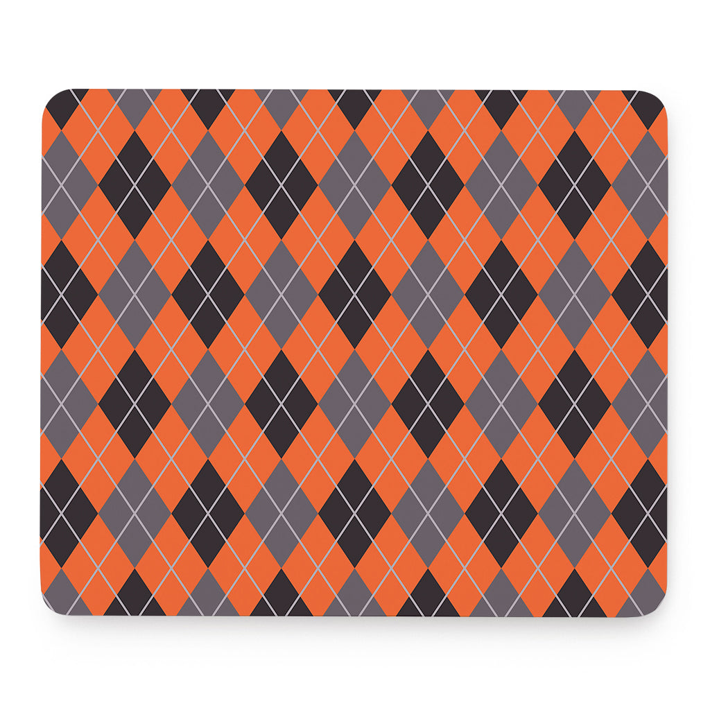 Orange And Grey Halloween Argyle Print Mouse Pad