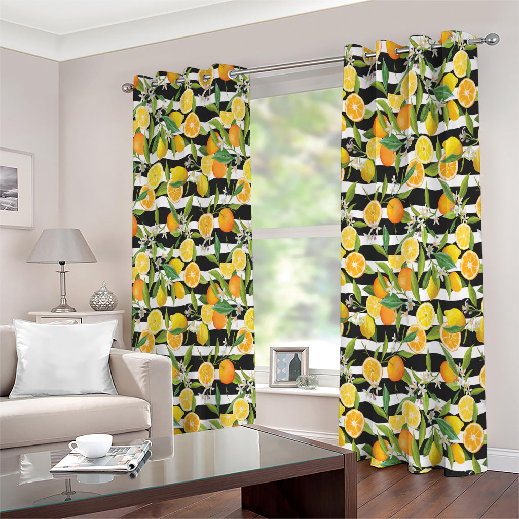 Orange And Lemon Striped Pattern Print Extra Wide Grommet Curtains