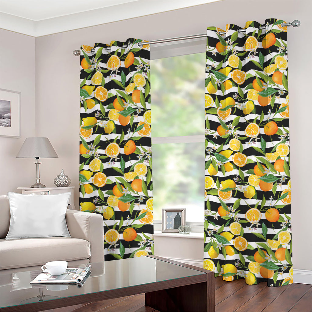 Orange And Lemon Striped Pattern Print Grommet Curtains
