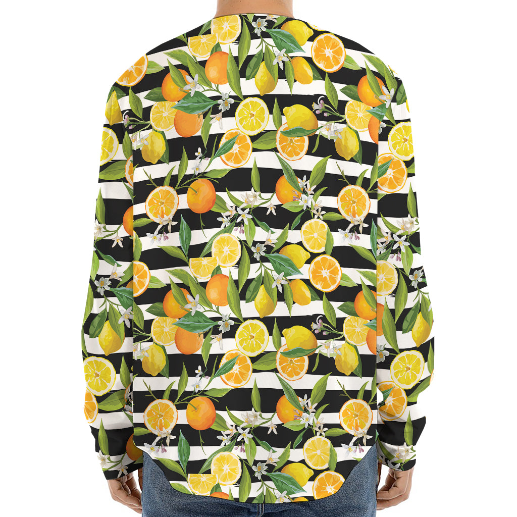 Orange And Lemon Striped Pattern Print Long Sleeve Baseball Jersey