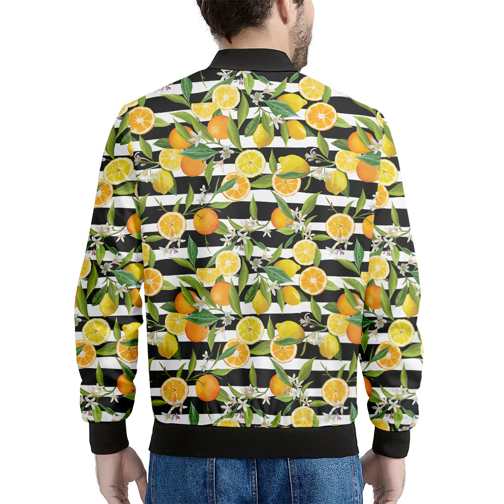 Orange And Lemon Striped Pattern Print Men's Bomber Jacket