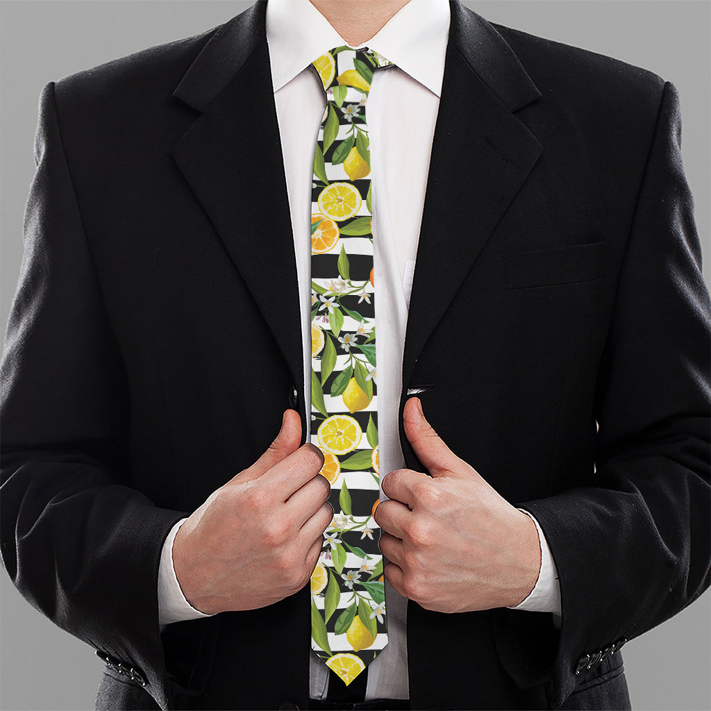 Orange And Lemon Striped Pattern Print Necktie