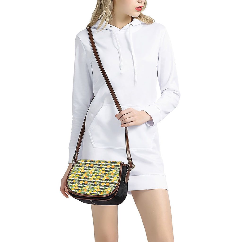 Orange And Lemon Striped Pattern Print Saddle Bag
