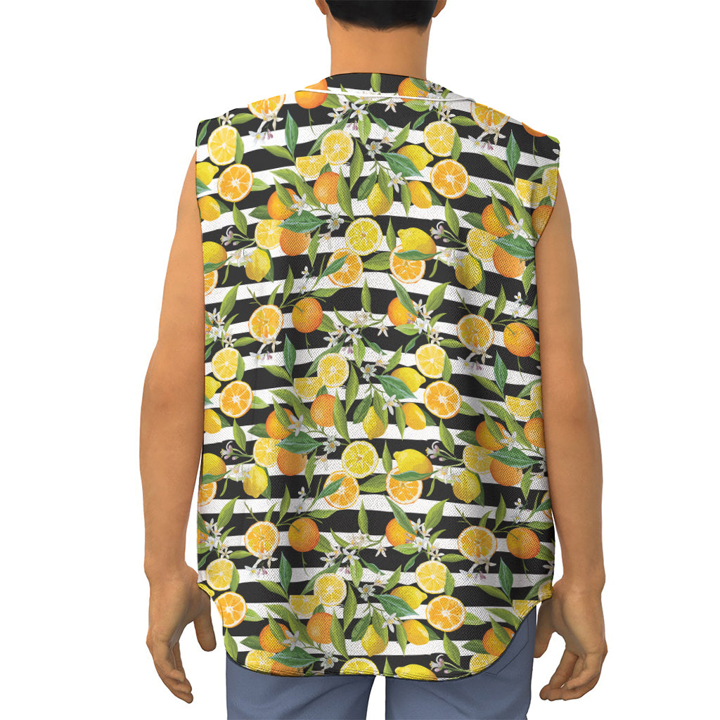 Orange And Lemon Striped Pattern Print Sleeveless Baseball Jersey