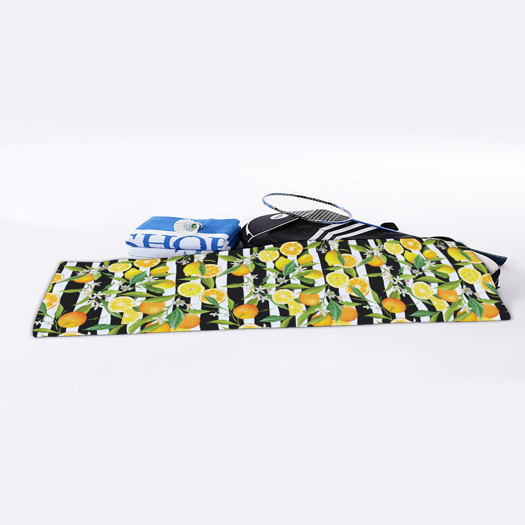 Orange And Lemon Striped Pattern Print Sports Towel
