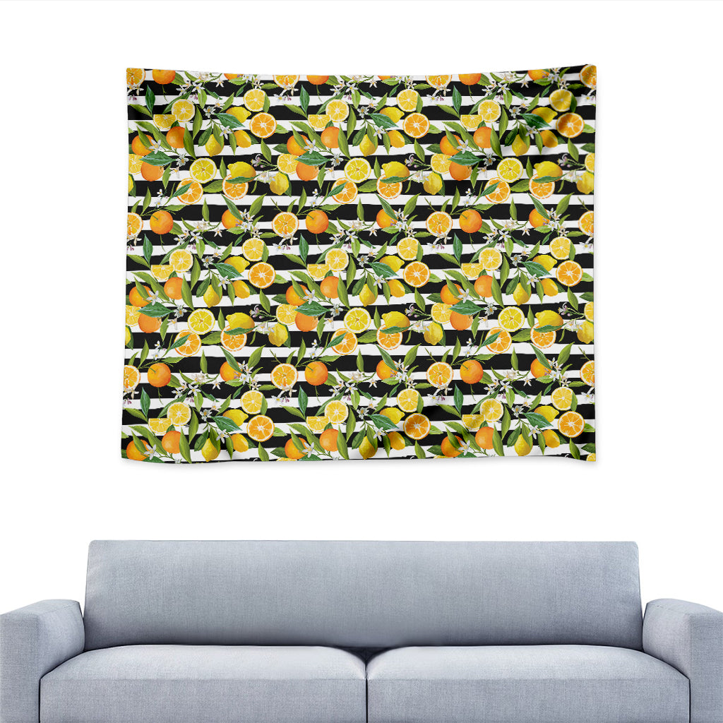 Orange And Lemon Striped Pattern Print Tapestry