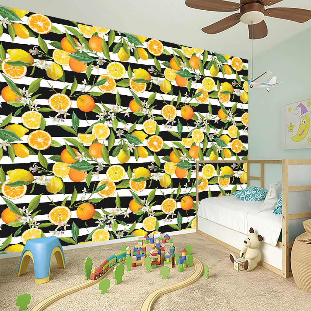 Orange And Lemon Striped Pattern Print Wall Sticker
