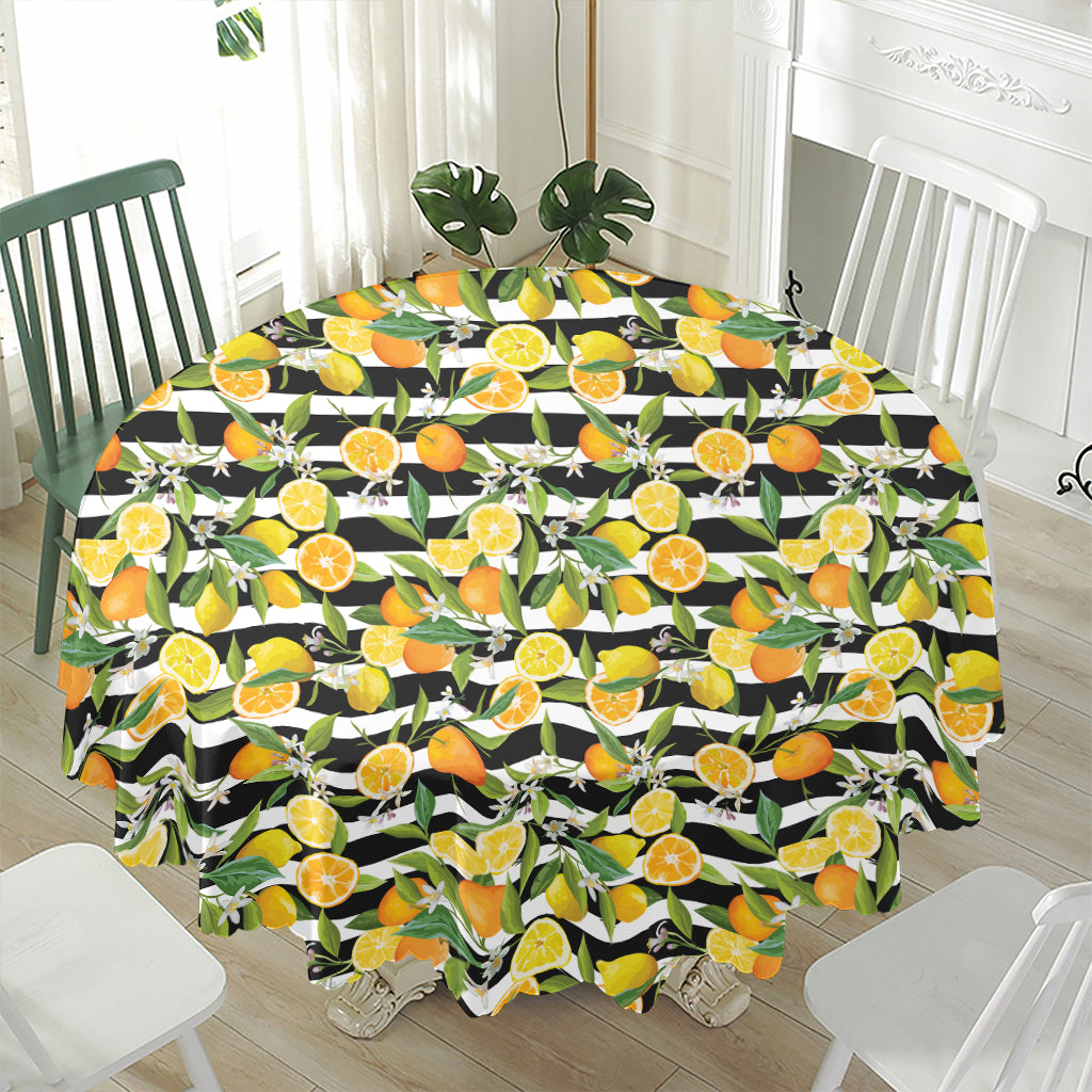 Orange And Lemon Striped Pattern Print Waterproof Round Tablecloth