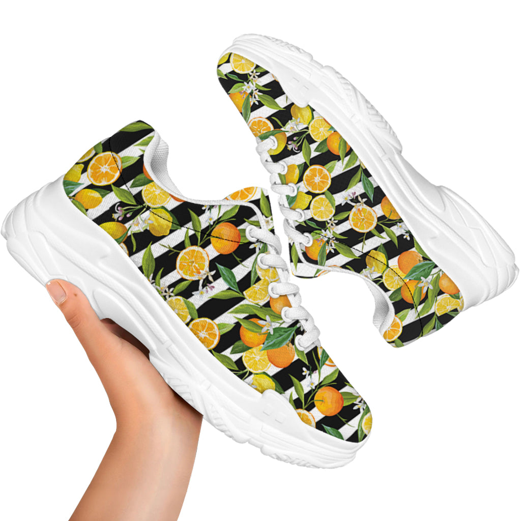 Orange And Lemon Striped Pattern Print White Chunky Shoes