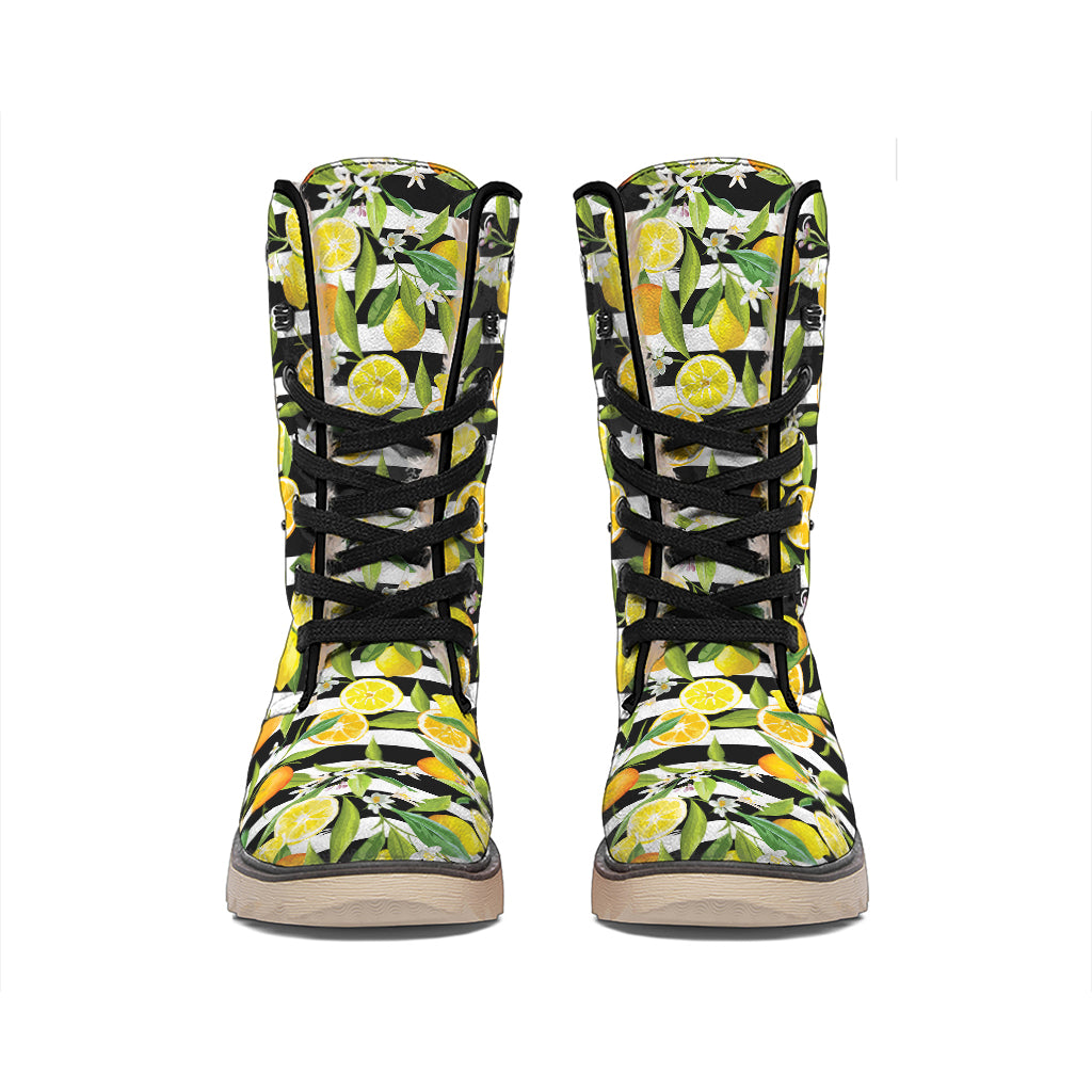 Orange And Lemon Striped Pattern Print Winter Boots