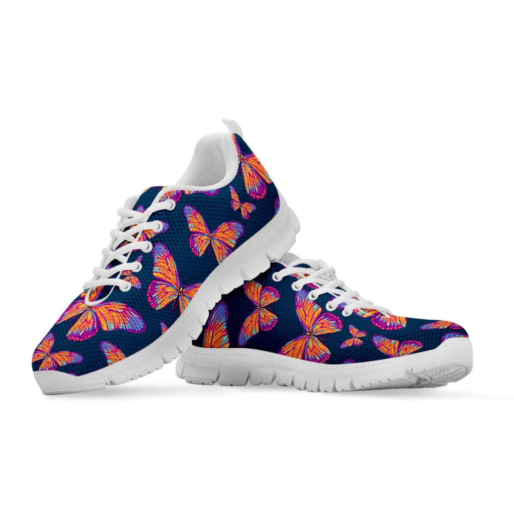 Orange And Purple Butterfly Print White Running Shoes