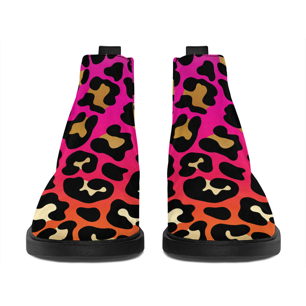 Orange And Purple Leopard Print Flat Ankle Boots