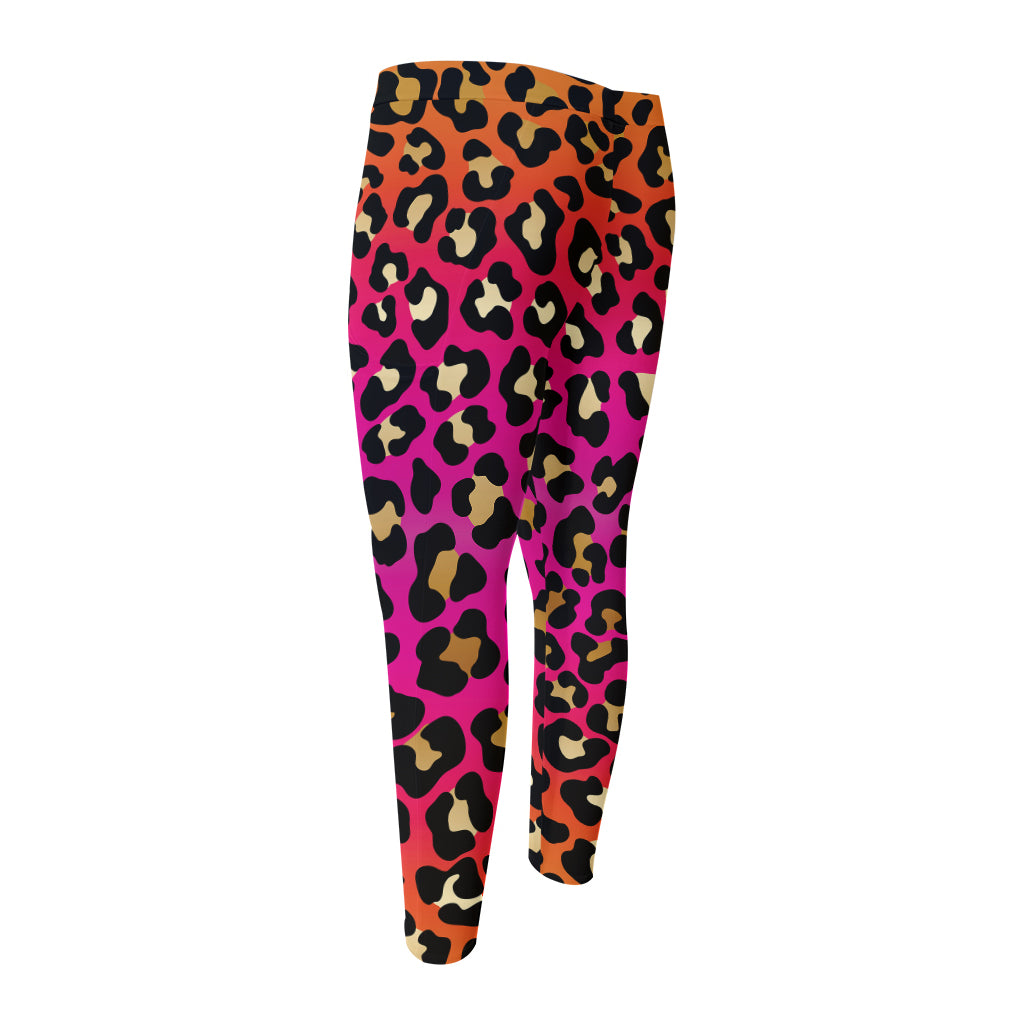 Orange And Purple Leopard Print Men's Compression Pants