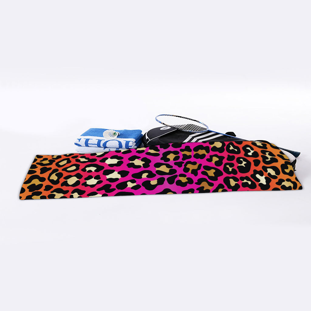 Orange And Purple Leopard Print Sports Towel