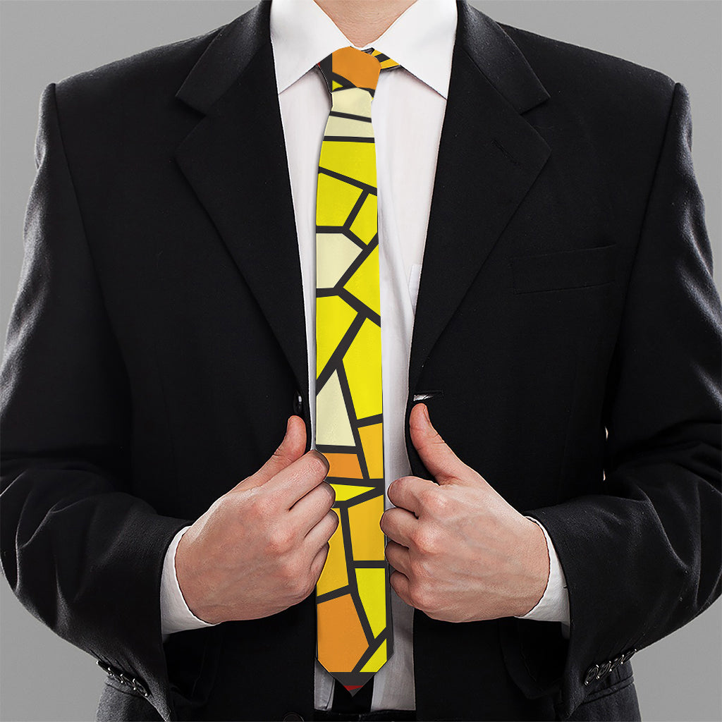 Orange And Red Stained Glass Cross Print Necktie