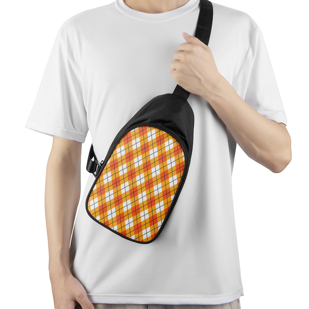 Orange And White Argyle Pattern Print Chest Bag