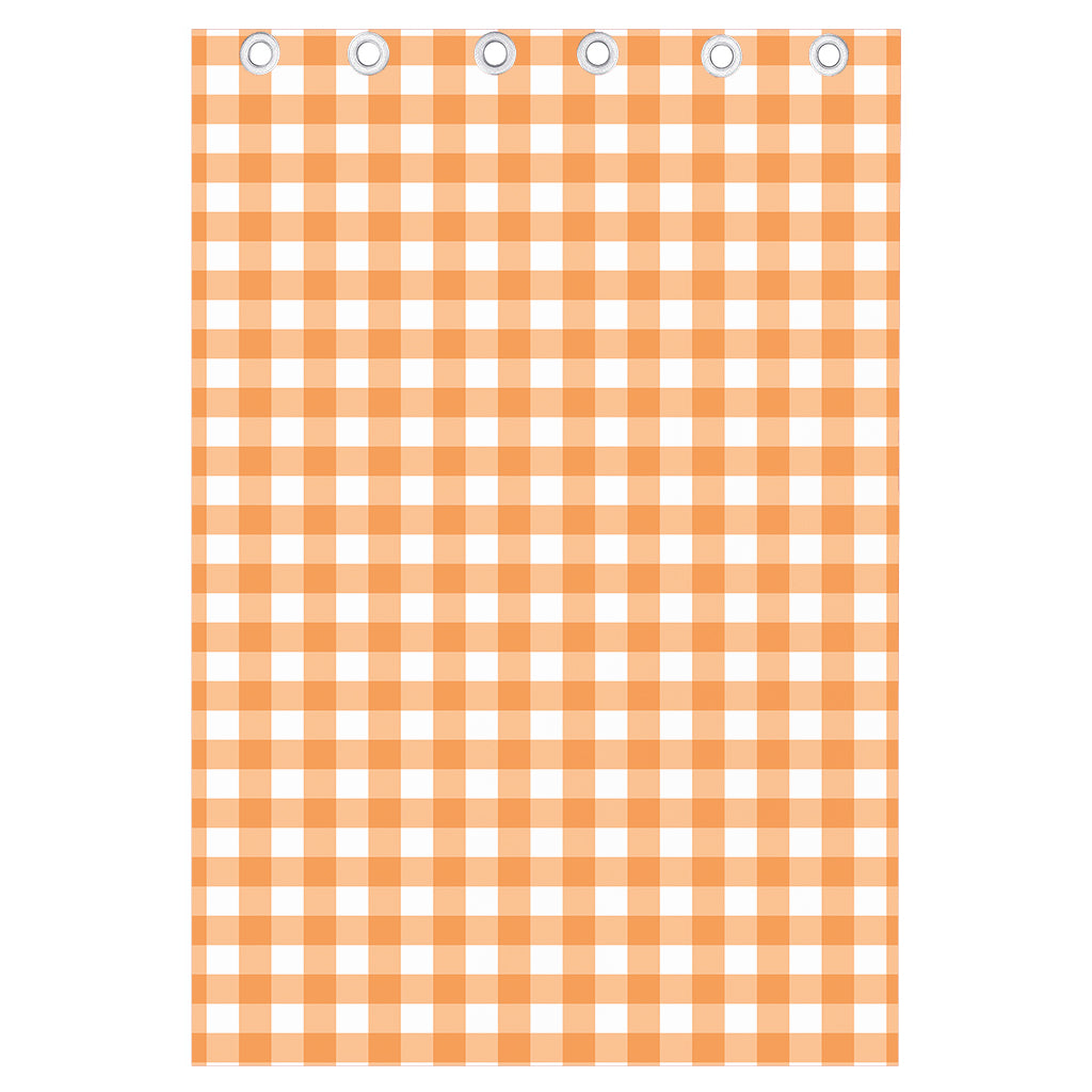Orange And White Check Pattern Print Curtain