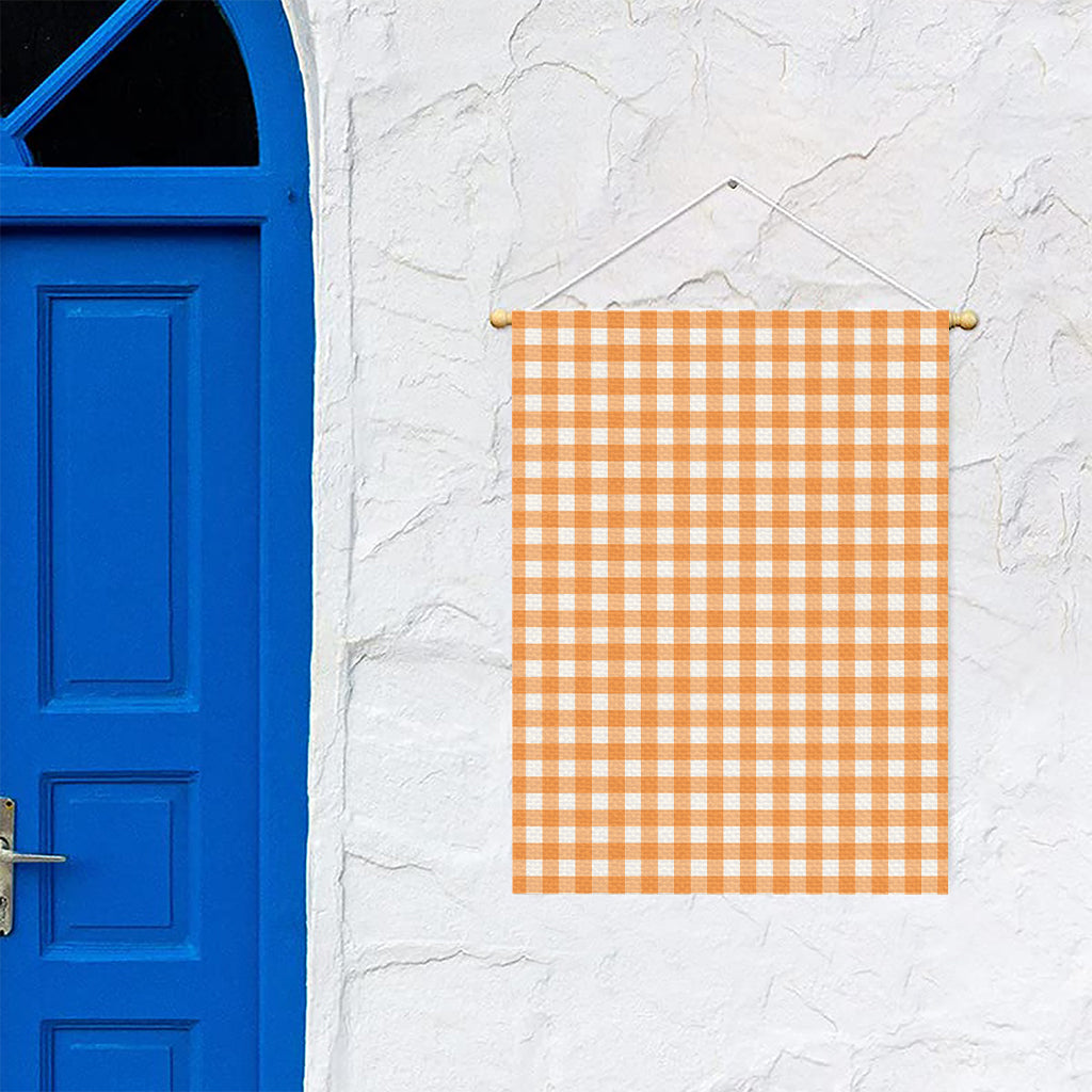 Orange And White Check Pattern Print Garden Flag