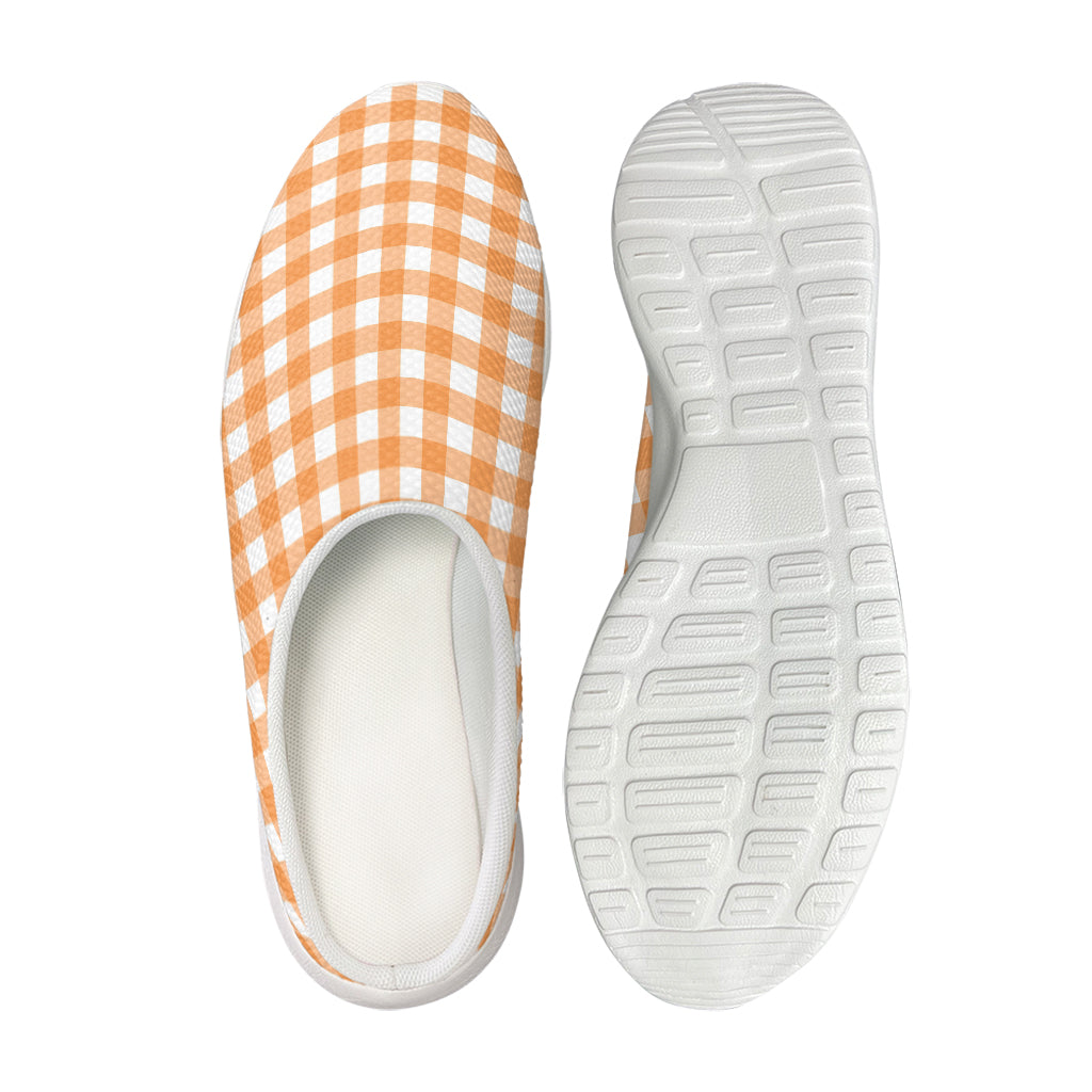 Orange And White Check Pattern Print Mesh Casual Shoes