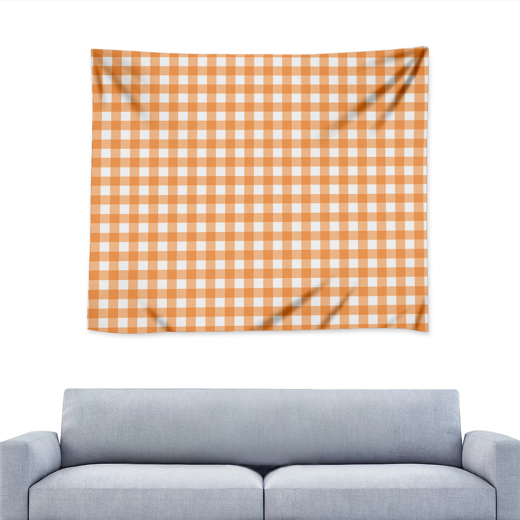 Orange And White Check Pattern Print Tapestry