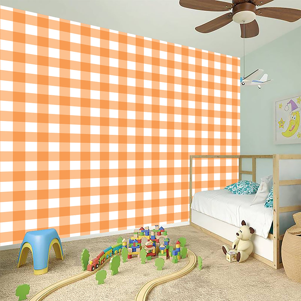 Orange And White Check Pattern Print Wall Sticker