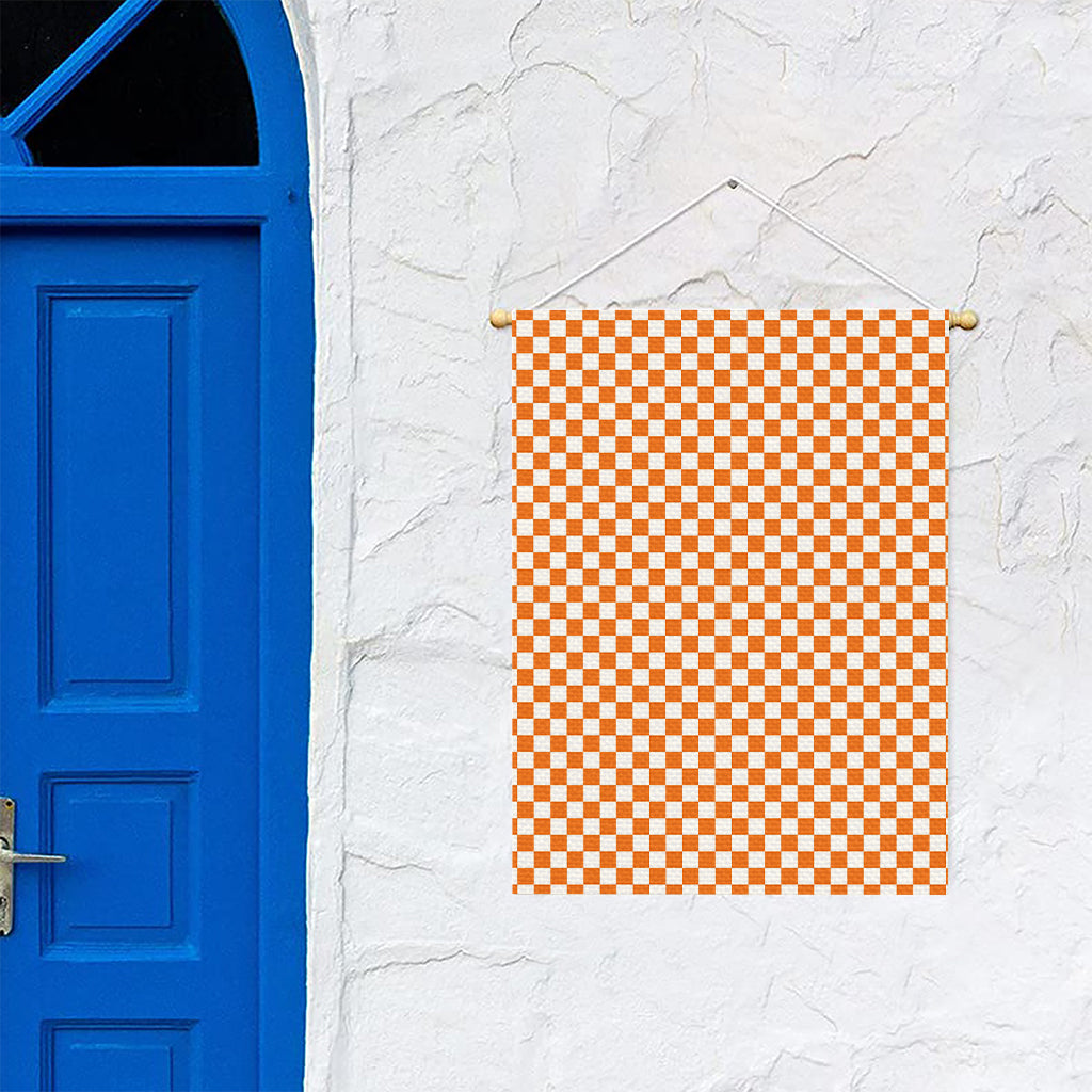 Orange And White Checkered Pattern Print Garden Flag