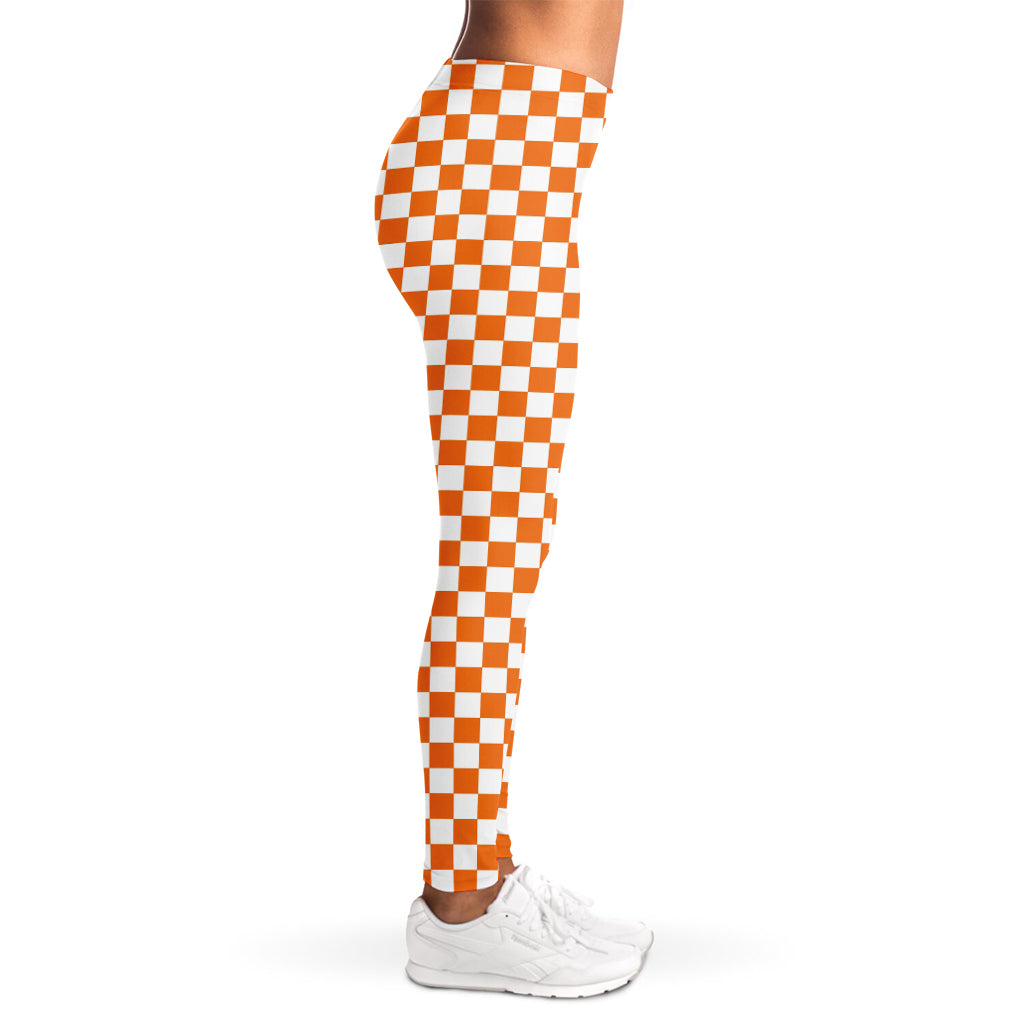 Orange And White Checkered Pattern Print Women's Leggings