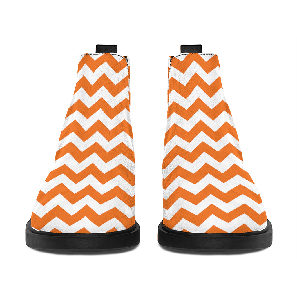 Orange And White Chevron Pattern Print Flat Ankle Boots