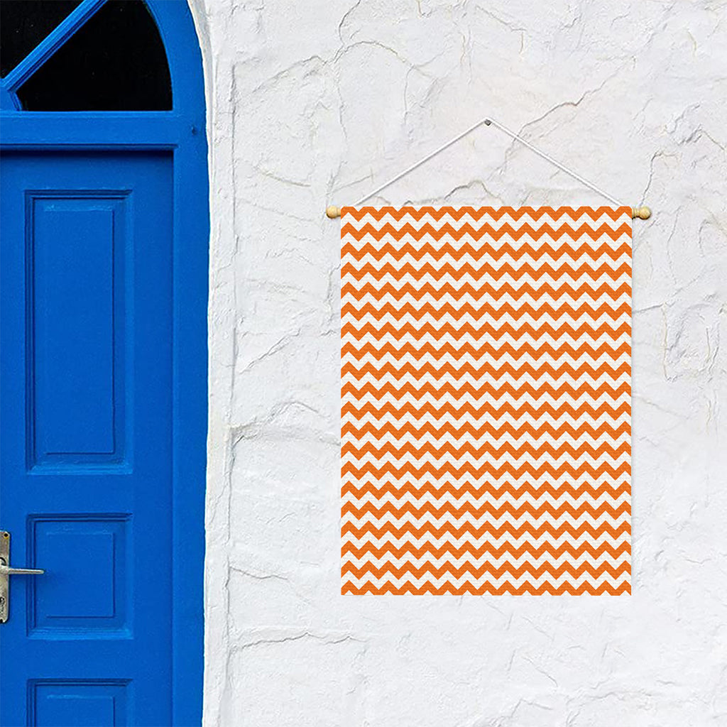 Orange And White Chevron Pattern Print Garden Flag