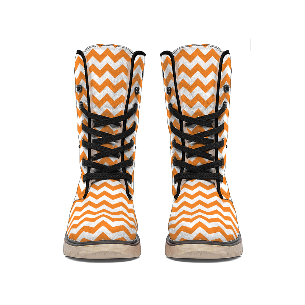 Orange And White Chevron Pattern Print Winter Boots