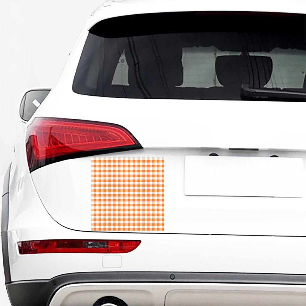 Orange And White Gingham Pattern Print Car Sticker